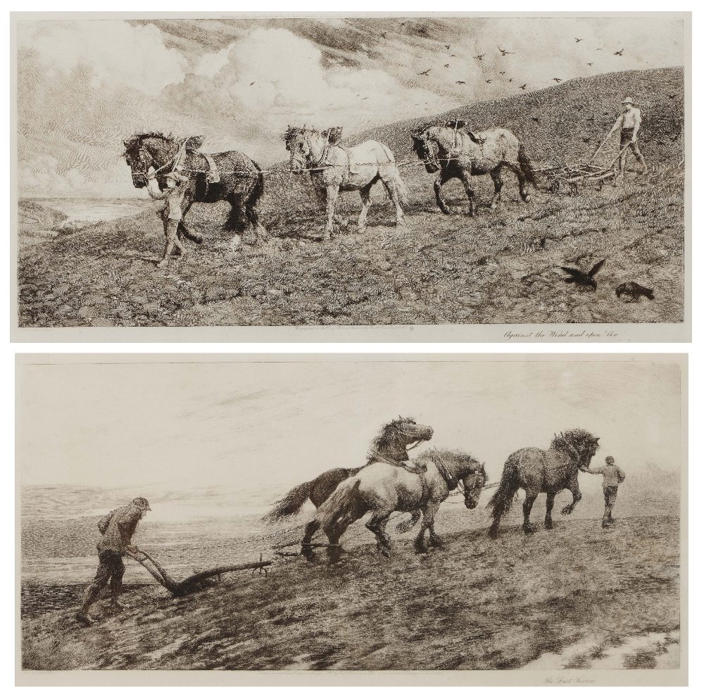HERBERT DICKSEE (1862-1942) 'The Last Furrow' and 'Against the Wind and Open Sky', a pair, etchings,