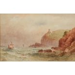 WILLIAM COOK OF PLYMOUTH (act. 1870-1890) Shipping off a headland with ruined tower, signed with