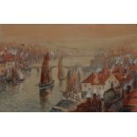GEORGE SCARTH FRENCH (exh 1894-1910) Whitby Harbour, signed, watercolour heightened in white, 33.5 x