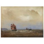 * HICKMAN A paddle steamer and fully masted sailing vessel in full sail at sea, signed and inscribed