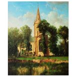 AMERICAN SCHOOL (LATE 19TH CENTURY) Figures at a church, oil on canvas, 64 x 53cm Prov. With