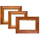 A PAIR OF 19TH CENTURY MAPLE FRAMES with cushion moulded borders and gilt inner slips, rebate size