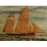 ENGLISH NAIVE SCHOOL (LATE 19TH CENTURY) The sailing barge 'Autumn' in full sail at sea, signed with