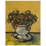 SHEILA MCCRIRICK (1916-2001) Still life - vase of flowers against a yellow background, oil on