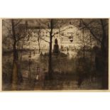 HENRY F.W. GANZ (19TH/20TH CENTURY) A city square with monument, etching, pencil signed in the