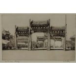E.J. STORY 'Su Pia Lou, Peking, China', etching, signed and titled in pencil, 19 x 30cm