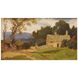 JOHN CLAYTON ADAMS (1840-1906) A country cottage, signed, oil on board, 12 x 21cm