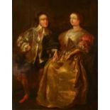 19TH CENTURY ENGLISH SCHOOL Portrait of a couple in 17th Century dress seated and with hands