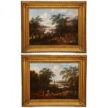 18TH CENTURY FLEMISH SCHOOL Travellers in a wooded clearing with meandering river landscape in the