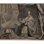 ROBERT NANTEUIL AFTER FRANCOIS CHAUVEAU Cardinal Jules Mazarin seated within the gallery of his