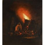 CIRCLE OF JOSEPH WRIGHT OF DERBY (1734-1797) Cottage on fire with attendant figures, oil on panel,