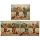 J * H * R * The boy chimney sweeps, a set of three, each signed with initials, oil on canvas, 21 x
