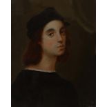 AFTER RAPHAEL Self portrait, oil on canvas, 23.5 x 18.5cm With wax seal verso for 'Galleria Degli