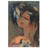 20TH CENTURY GERMAN EXPRESSIONIST SCHOOL Head and shoulders study of a lady holding her hand to