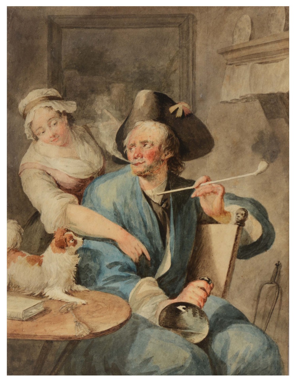 FOLLOWER OF THOMAS ROWLANDSON (1756-1827) A mischievous moment, watercolour, 22.5 x 17.5cm