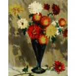 WILL EVANS 'Chrysanthemum in a blue vase', oil on board, 44 x 36cm Prov: Originally purchased as one