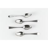 A SET OF FOUR GEORGE III SCOTTISH SILVER CELTIC POINT PATTERN TABLESPOONS, by George McHattie,