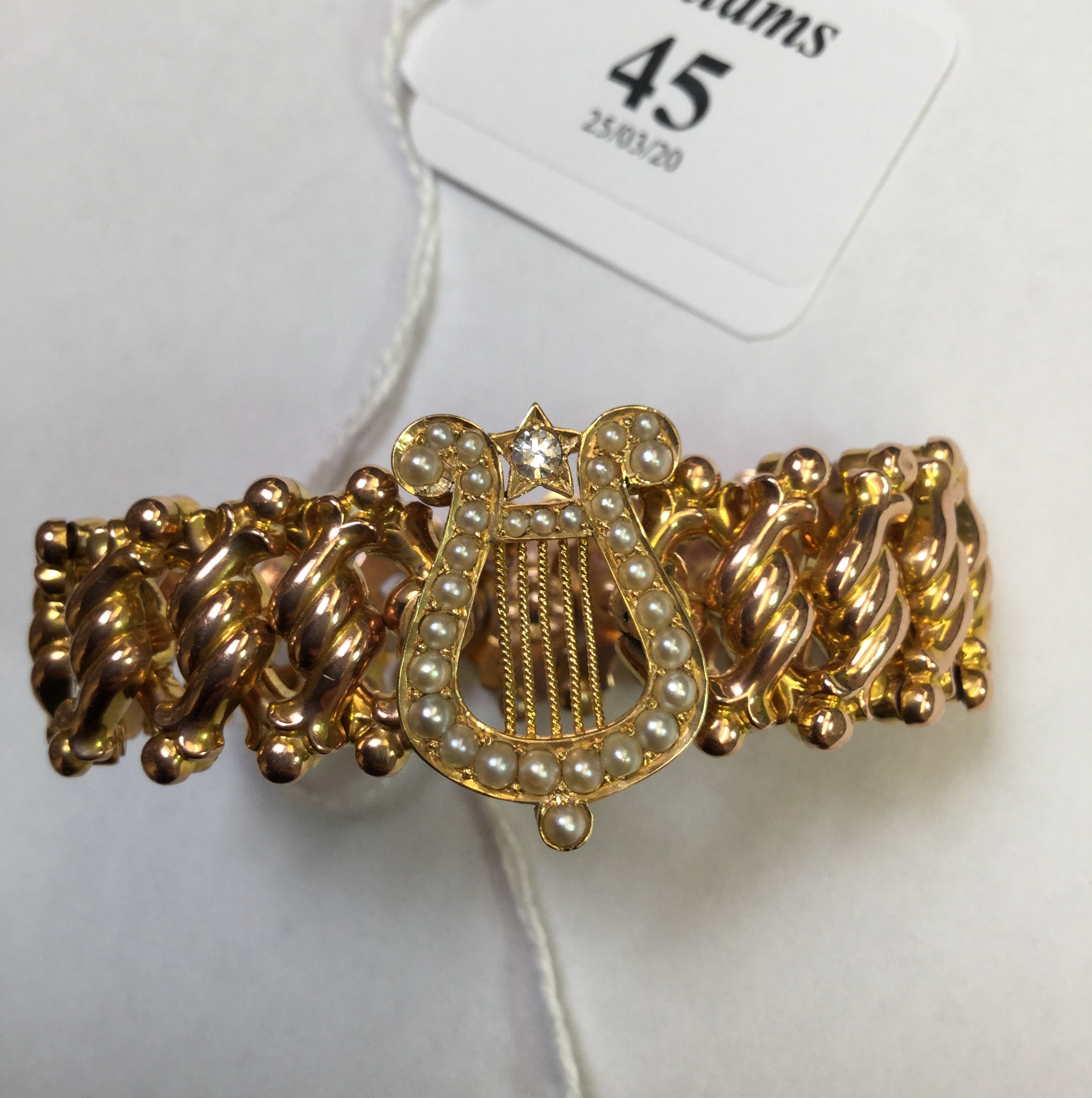 A LATE VICTORIAN HALF PEARL AND DIAMOND SET PANEL BRACELET, the articulated expanding bracelet of - Image 3 of 8