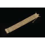 A 9CT GOLD FANCY-LINK BRACELET, of brick-link design, with Birmingham hallmark, length 18.5cm