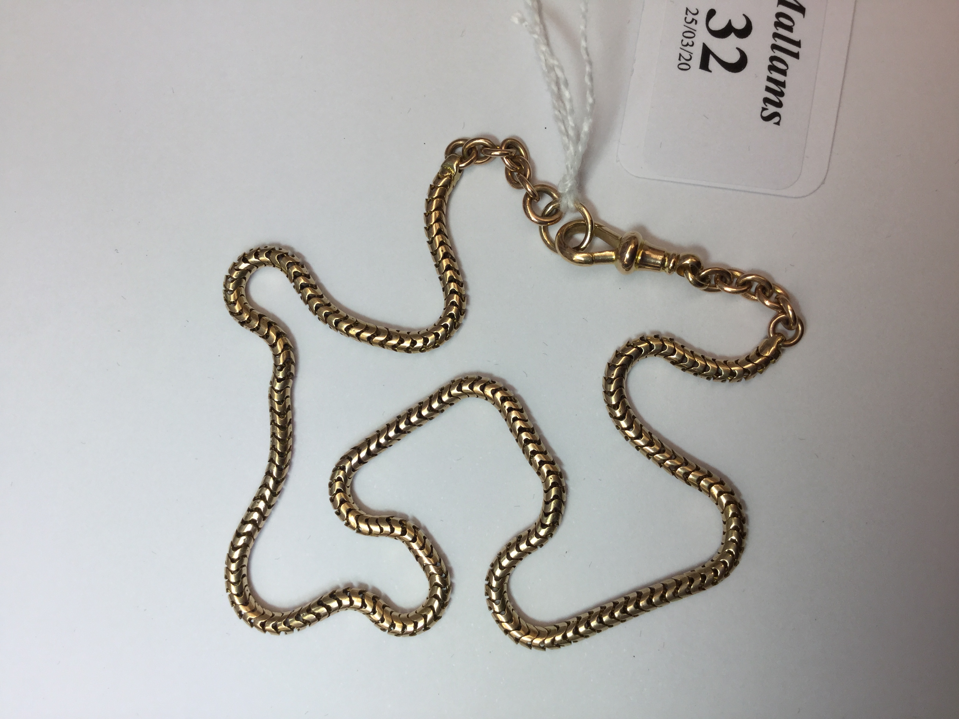 A SNAKE-LINK CHAIN, with belcher-link extension and swivel clasp stamped '15', length 41.5cm - Image 2 of 3