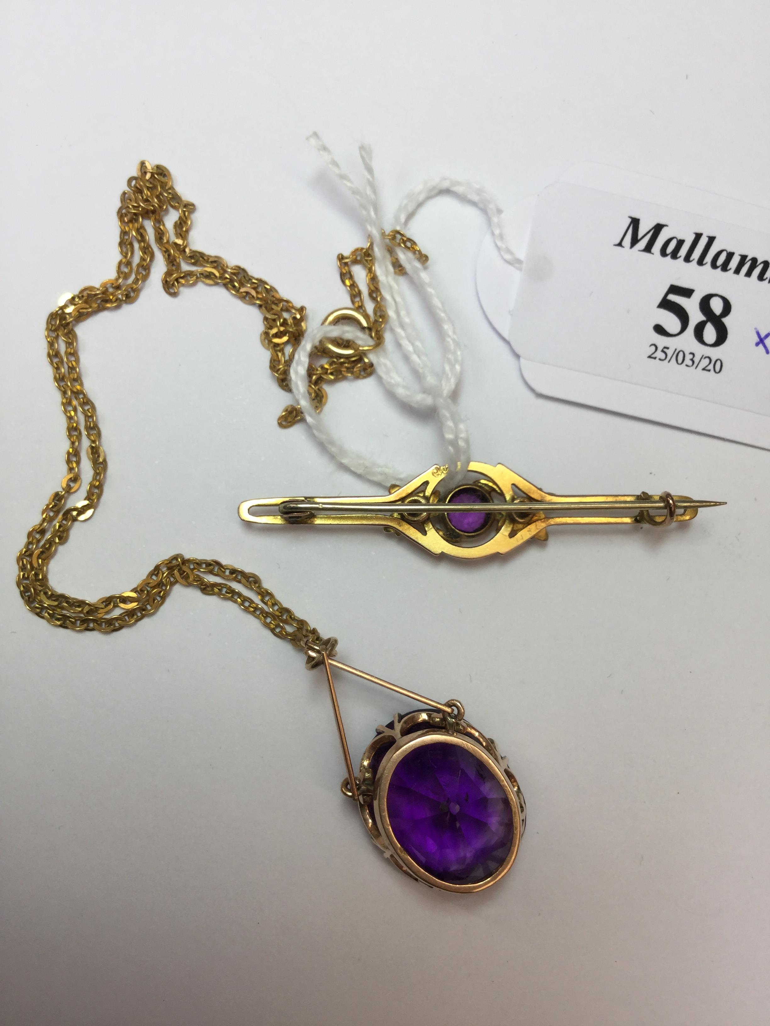 AN AMETHYST SINGLE STONE PENDANT NECKLACE, the cushion-shaped mixed-cut amethyst in claw setting, - Image 5 of 7