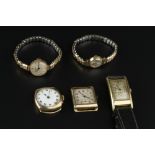 A COLLECTION OF WATCHES, comprising a 9ct gold cased watch head by Rone, the square silvered dial
