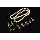 A COLLECTION OF CULTURED PEARL JEWELLERY, comprising a cultured pearl single strand necklace, with