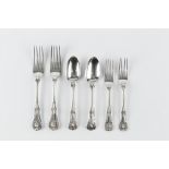 A PART SERVICE OF 19TH CENTURY SILVER KING'S PATTERN FLATWARE, comprising six table forks, six
