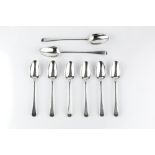 A SET OF SIX GEORGE III SILVER OLD ENGLISH PATTERN TABLESPOONS, by Richard Crossley, London 1791,