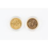 A GEORGE V SOVEREIGN, dated 1913, and an Elizabeth II sovereign, dated 2005 (2)