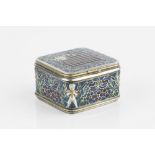 AN EARLY 20TH CENTURY FRENCH SILVER AND PLIQUE À JOUR ENAMEL SMALL BOX, maker's mark D.L. probably