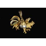 A DIAMOND AND VARI GEM-SET COCKEREL PENDANT, possibly by Van Cleef & Arpels, naturalistically