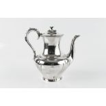 AN EARLY VICTORIAN SILVER BALUSTER TEAPOT, with spirally lobed body, and flower finial, by John