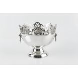 A SILVER ROSE BOWL, with shaped and pierce decorated rim, and lion's mask twin ring handles, on