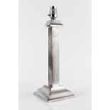 AN ART DECO SILVER TABLE LAMP, of textured square section design, on square base, by British