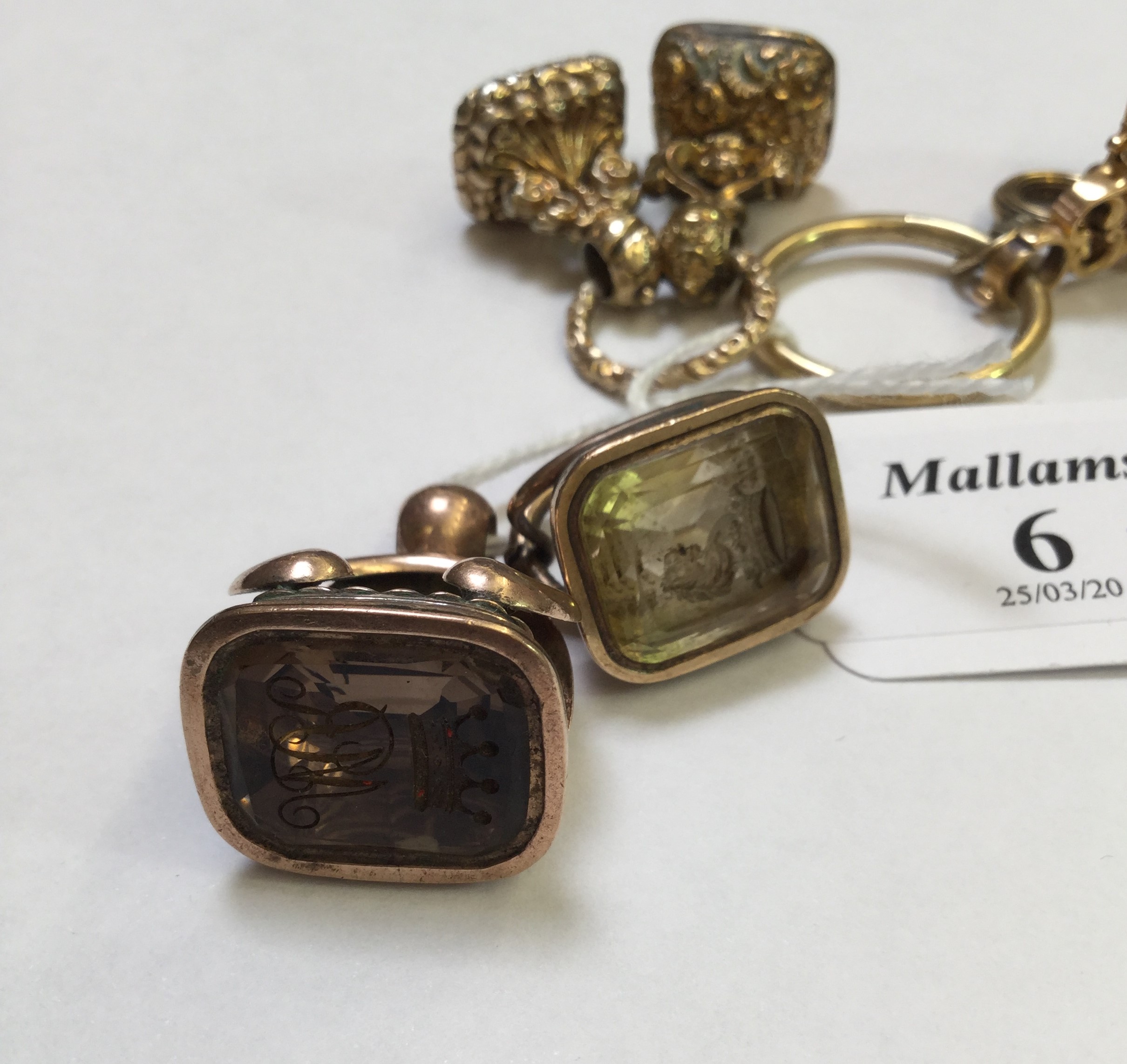 A COLLECTION OF 19TH CENTURY HARDSTONE SEAL FOBS, to include a citrine example, with incised - Image 4 of 7