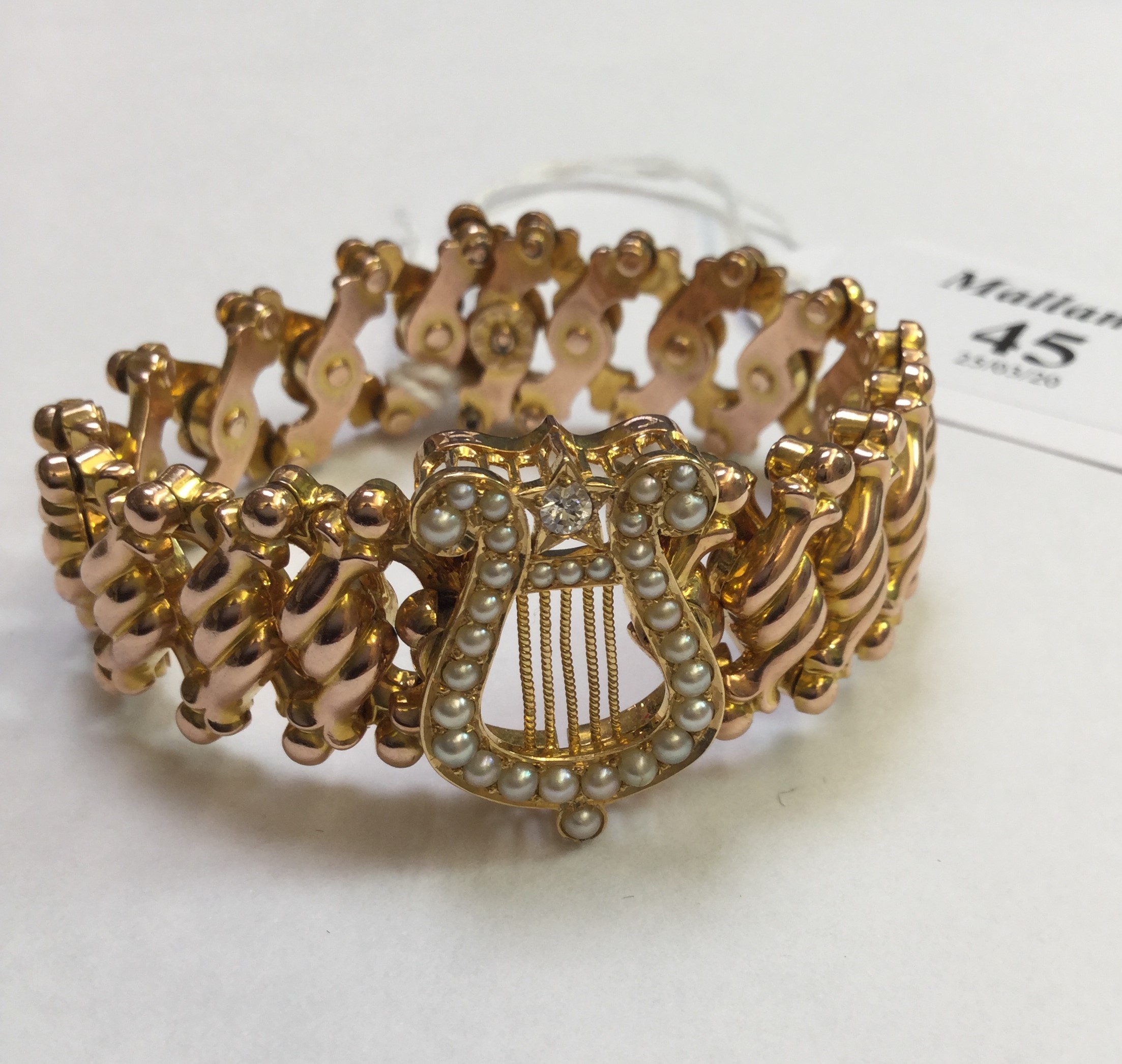 A LATE VICTORIAN HALF PEARL AND DIAMOND SET PANEL BRACELET, the articulated expanding bracelet of - Image 2 of 8