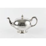 A LATE VICTORIAN SILVER TEAPOT, of globular form, engraved with ivy leaves, by Richards & Brown,