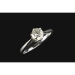 A DIAMOND SINGLE STONE RING, the round brilliant-cut diamond in six claw setting, 18ct white gold