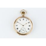 A 9CT GOLD OPEN FACE POCKET WATCH, the circular white dial with Roman numerals and subsidiary