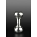 AN ASPREY SILVER PLATED NOVELTY COCKTAIL SHAKER, in the form of a dumbell, stamped 'Asprey London,