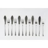 A SET OF SIX SILVER OLD ENGLISH PATTERN FISH KNIVES AND FORKS, by Harrison Brothers & Howson,