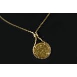 A SOVEREIGN PENDANT ON CHAIN, the Victoria gold sovereign, dated 1887, loose mounted to a 9ct gold