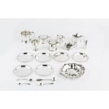 A COLLECTION OF SILVER, comprising a set of six circular small dishes, by Tessiers Ltd, London 1965,