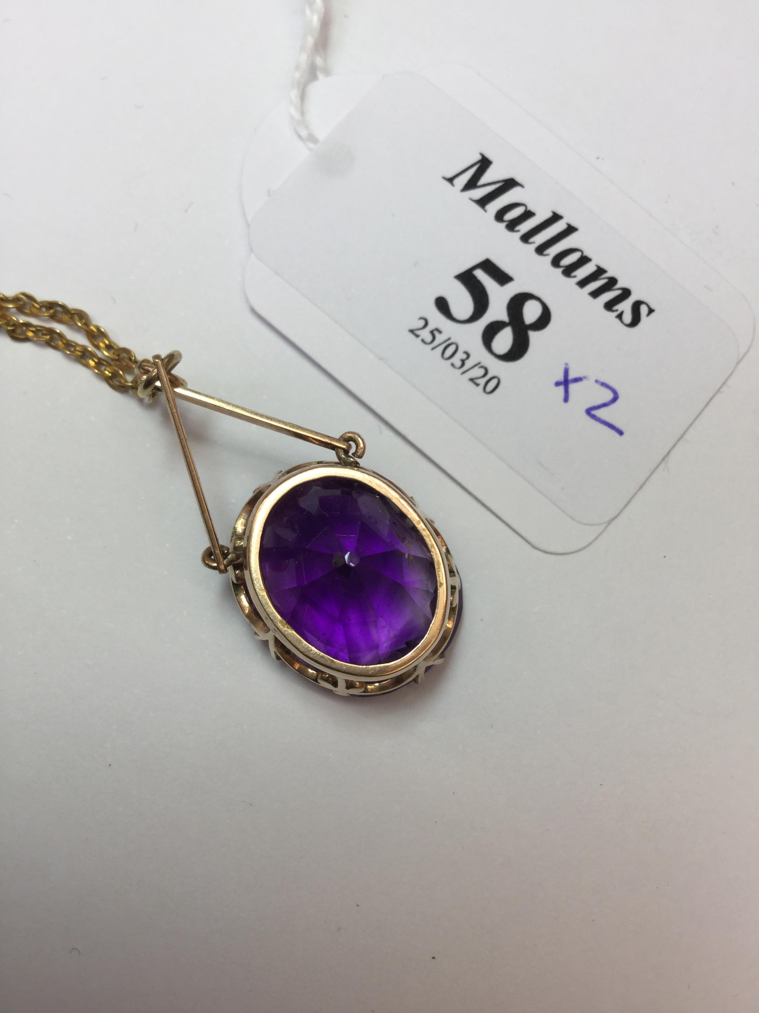 AN AMETHYST SINGLE STONE PENDANT NECKLACE, the cushion-shaped mixed-cut amethyst in claw setting, - Image 6 of 7