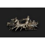 A LATE 19TH/EARLY 20TH CENTURY RUSSIAN SILVER TROIKA BROOCH, modelled as a trio of horses pulling