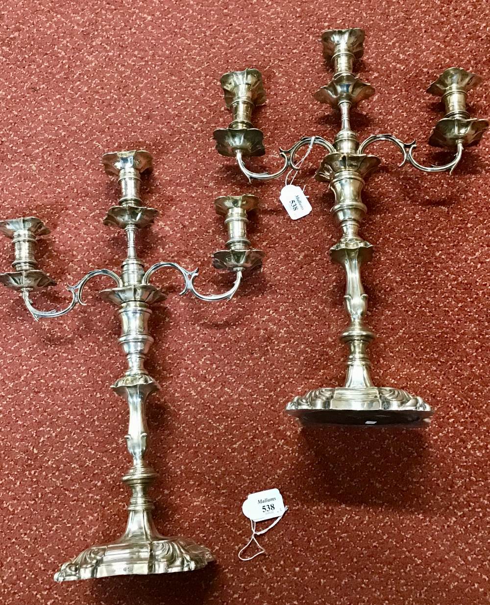 A PAIR OF WILLIAM IV SILVER CANDLESTICKS, with shaped and knopped stems, on shaped square bases, - Image 9 of 12