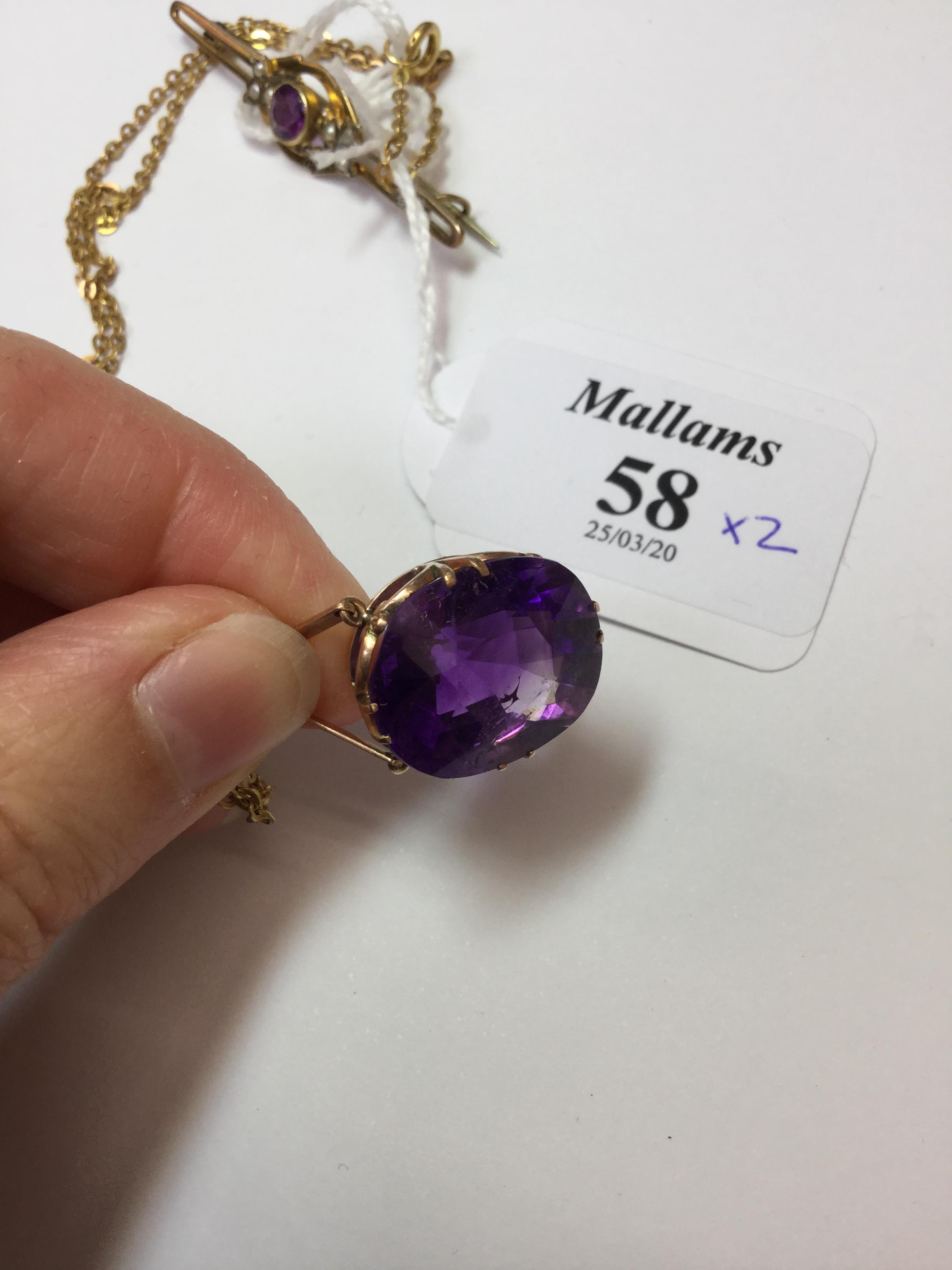 AN AMETHYST SINGLE STONE PENDANT NECKLACE, the cushion-shaped mixed-cut amethyst in claw setting, - Image 3 of 7