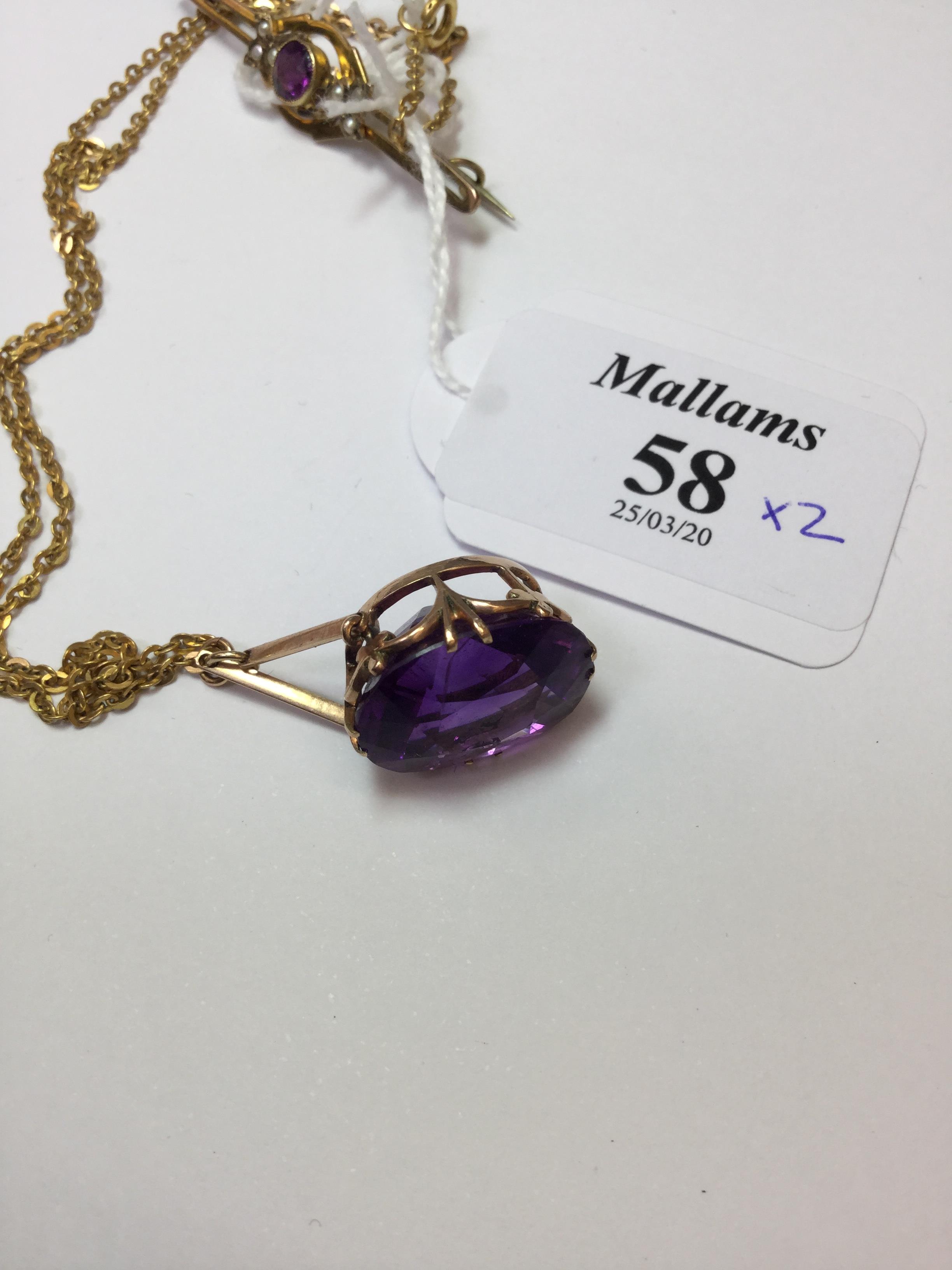 AN AMETHYST SINGLE STONE PENDANT NECKLACE, the cushion-shaped mixed-cut amethyst in claw setting, - Image 4 of 7