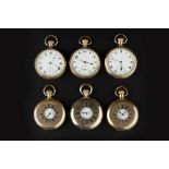 A COLLECTION OF GILT METAL POCKET WATCHES, to include a half hunter example by Thomas Russell & Son,